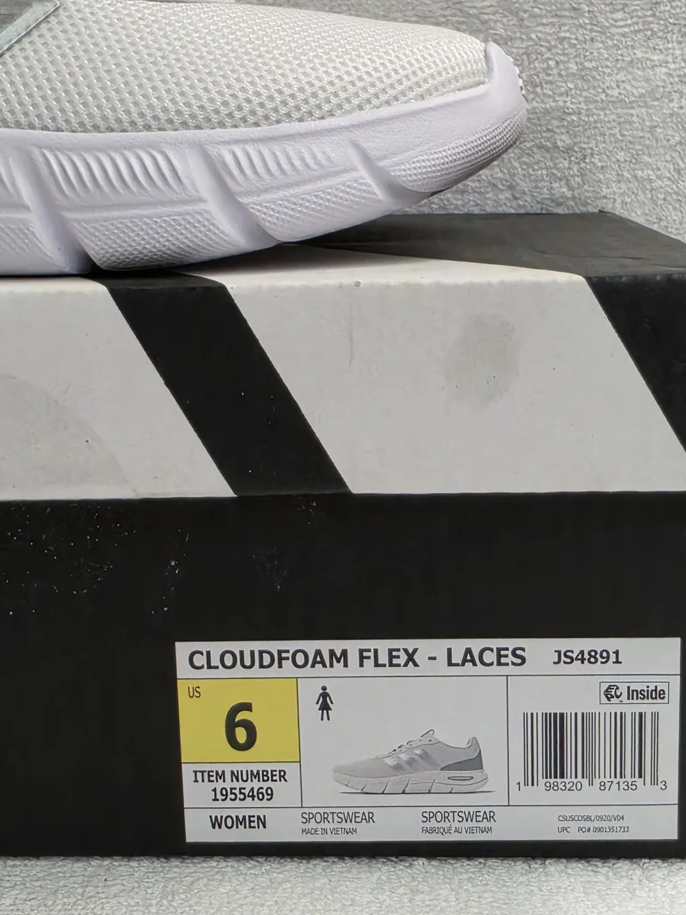 Adidas Cloudfoam Flex Laces Women's Size 6 White Silver Walking Shoes JS4891 NIB